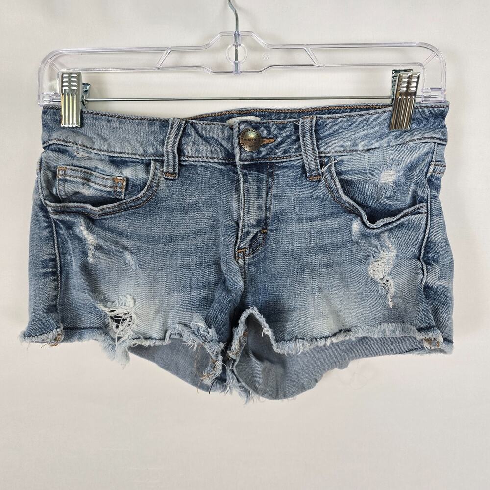 Sneak Peek Jean Shorts Women M Blue Distressed Cut Off Medium Wash Low Rise